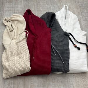 Cozy Knit Hoodies in Cream, Red, Gray, and White